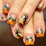 24pcs/Set Autumn Pumpkin & Leaves Press On Nails