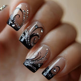 24pcs/Set Rhinestone French Floral Press-On Nails