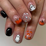 24pcs/Set Pumpkin & Ghost Doodle Press On Nails