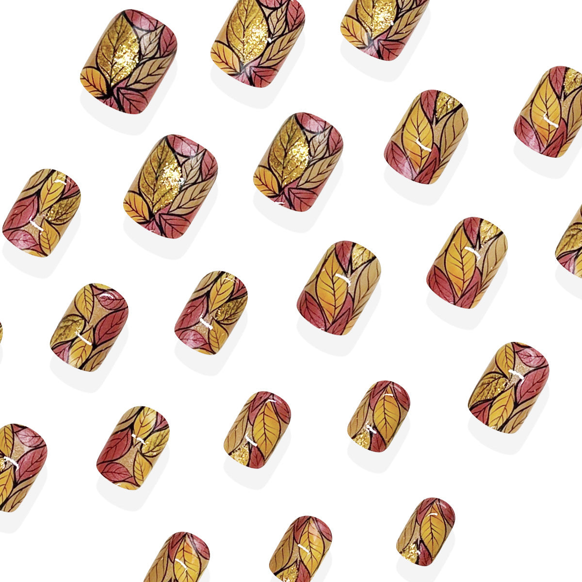 24pcs/Set Sparkling Fall Leaves Press On Nails