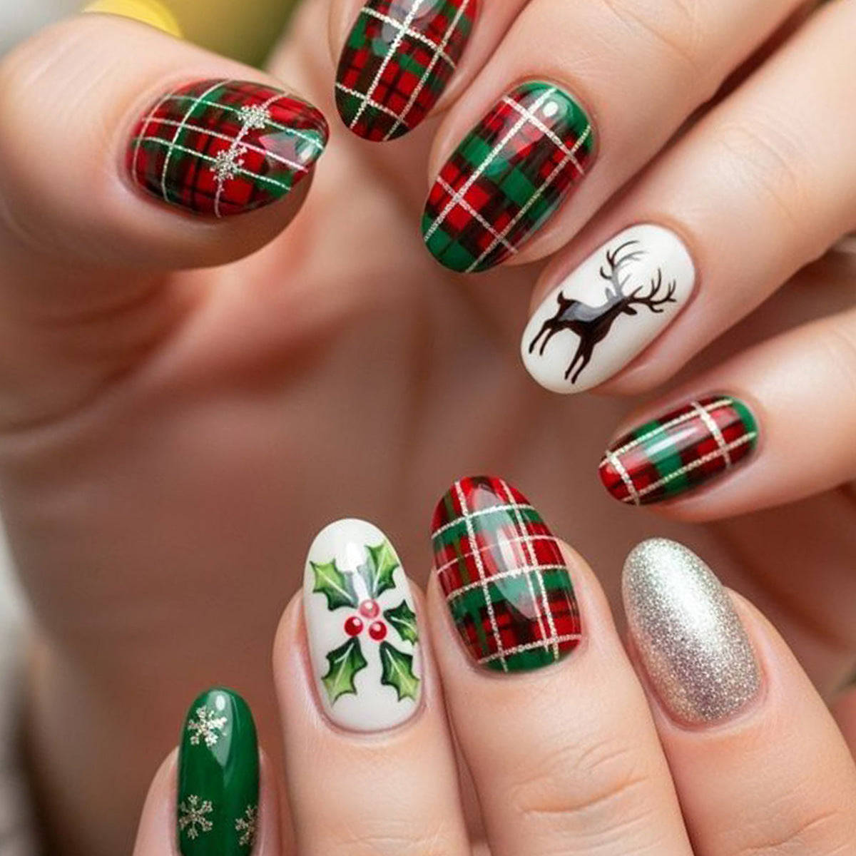 24pcs/Set Green Striped Plaid Press-On Nails