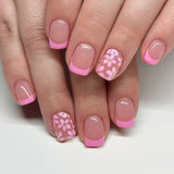 24pcs/Set Pink Floral French Tip Press On Nails