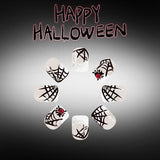 24pcs/Set Black & White French Glitter Spider Web Press-On Nails