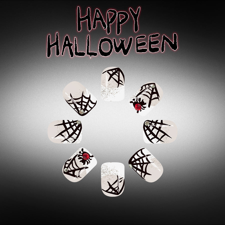 24pcs/Set Black & White French Glitter Spider Web Press-On Nails