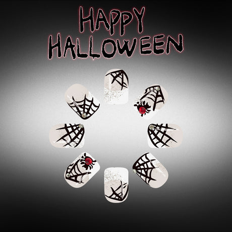 24pcs/Set Black & White French Glitter Spider Web Press-On Nails