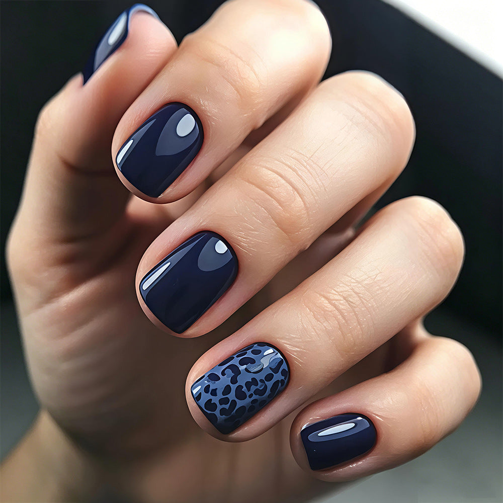 24pcs/Set Deep Blue Leopard Press On Nails
