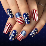 24pcs/Set American Flag Glitter Stripes & Stars Press-On Nails