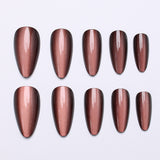 24pcs/Set Light Brown Cat Eye Press-On Nails