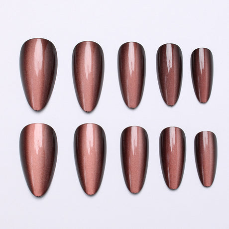 24pcs/Set Light Brown Cat Eye Press-On Nails