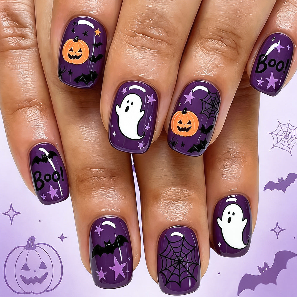 24pcs/Set Ghost Spider Pumpkins Press On Nails