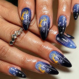 24pcs/Set Blue & Black Ombre Reindeer Press On Nails