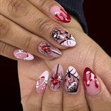 24pcs/Set Pumpkin French Spider with Rhinestone Press-On Nails