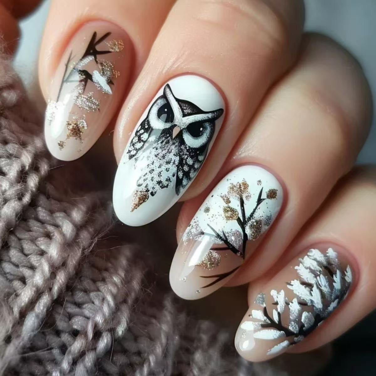 24pcs/Set Owl Press-On Nails