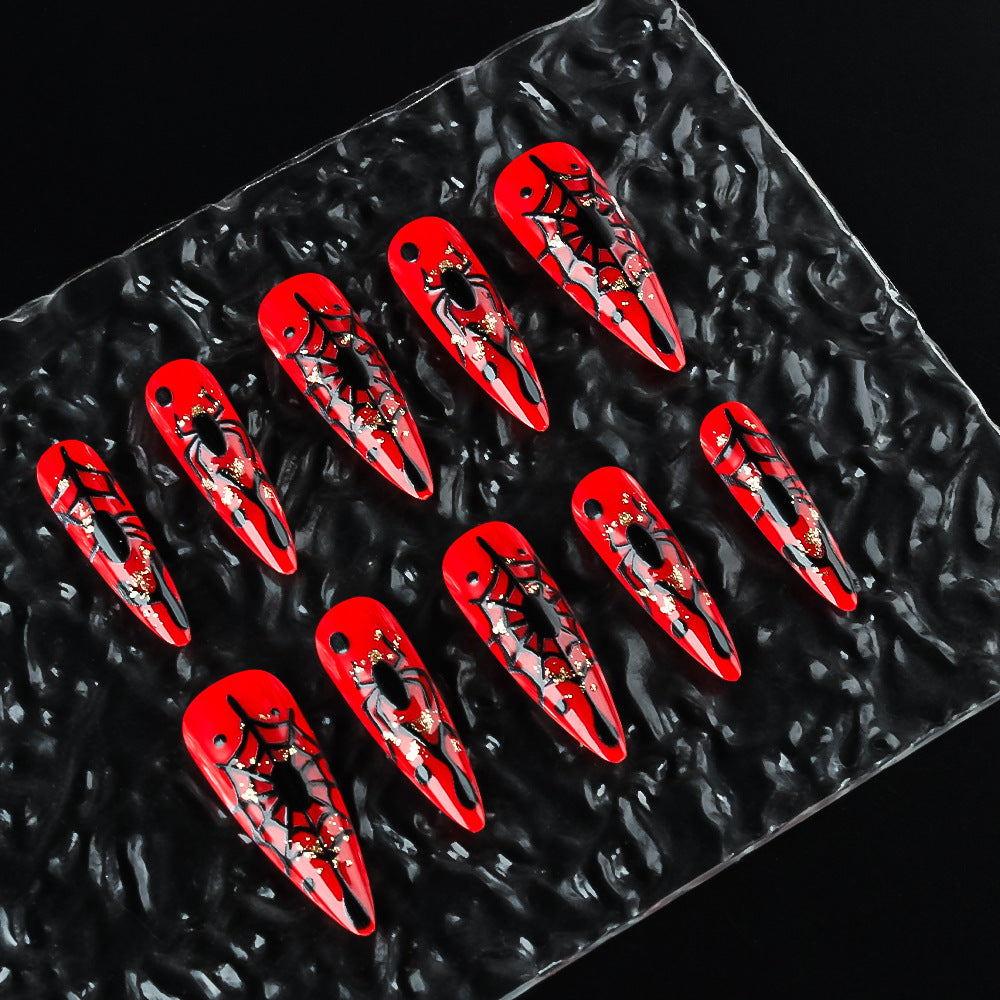 24pcs/Set 3D Embossed Spider Press-On Nails