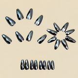 24pcs/Set Black Diamond-Shaped Chrome Press-On Nails