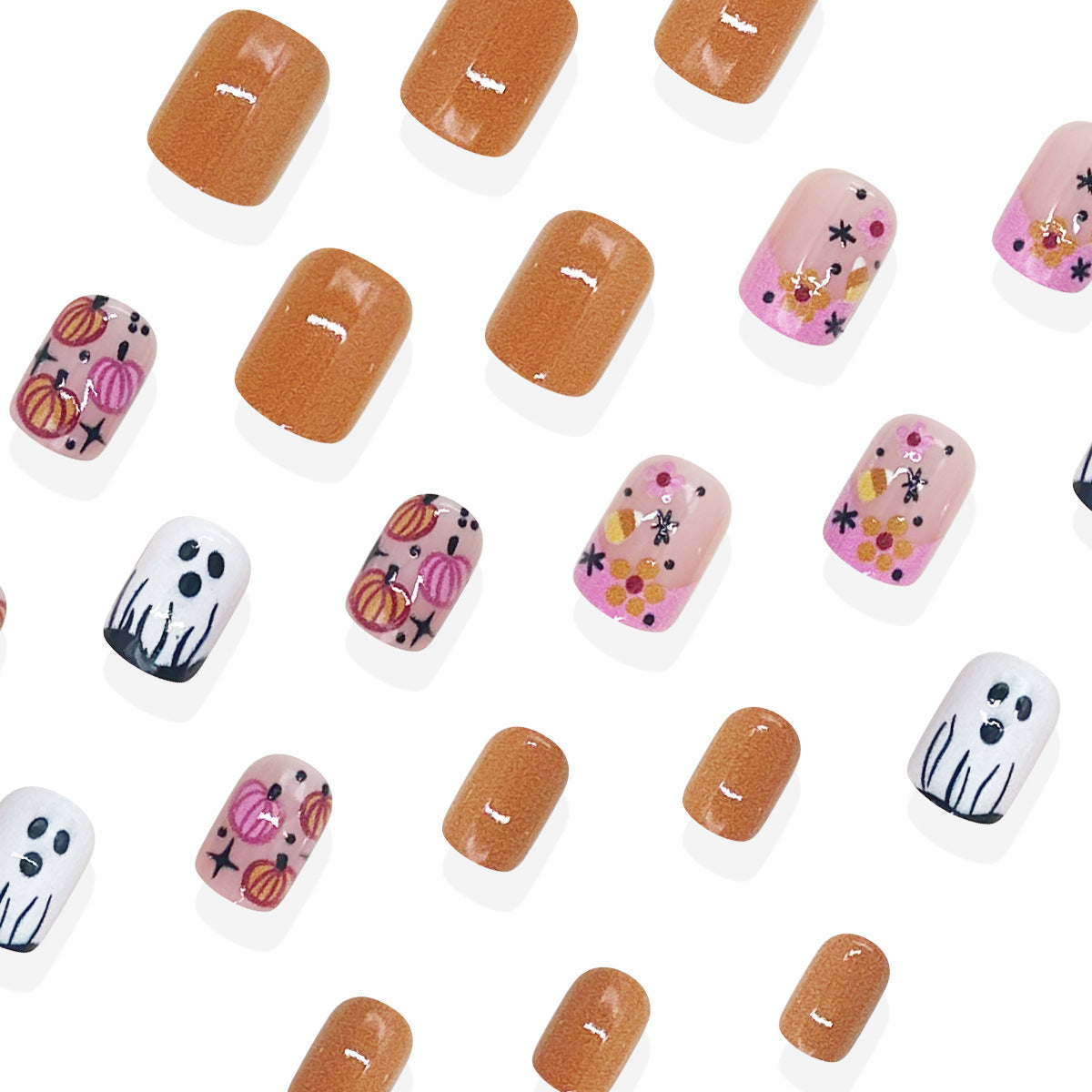 24pcs/Set Pumpkin, Ghost & Floral Press On Nails