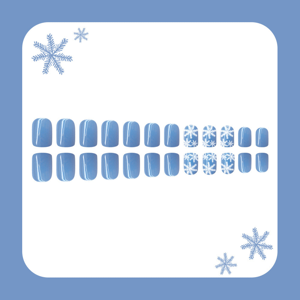 24pcs/Set Dusty Blue Snowflakes Press On Nails