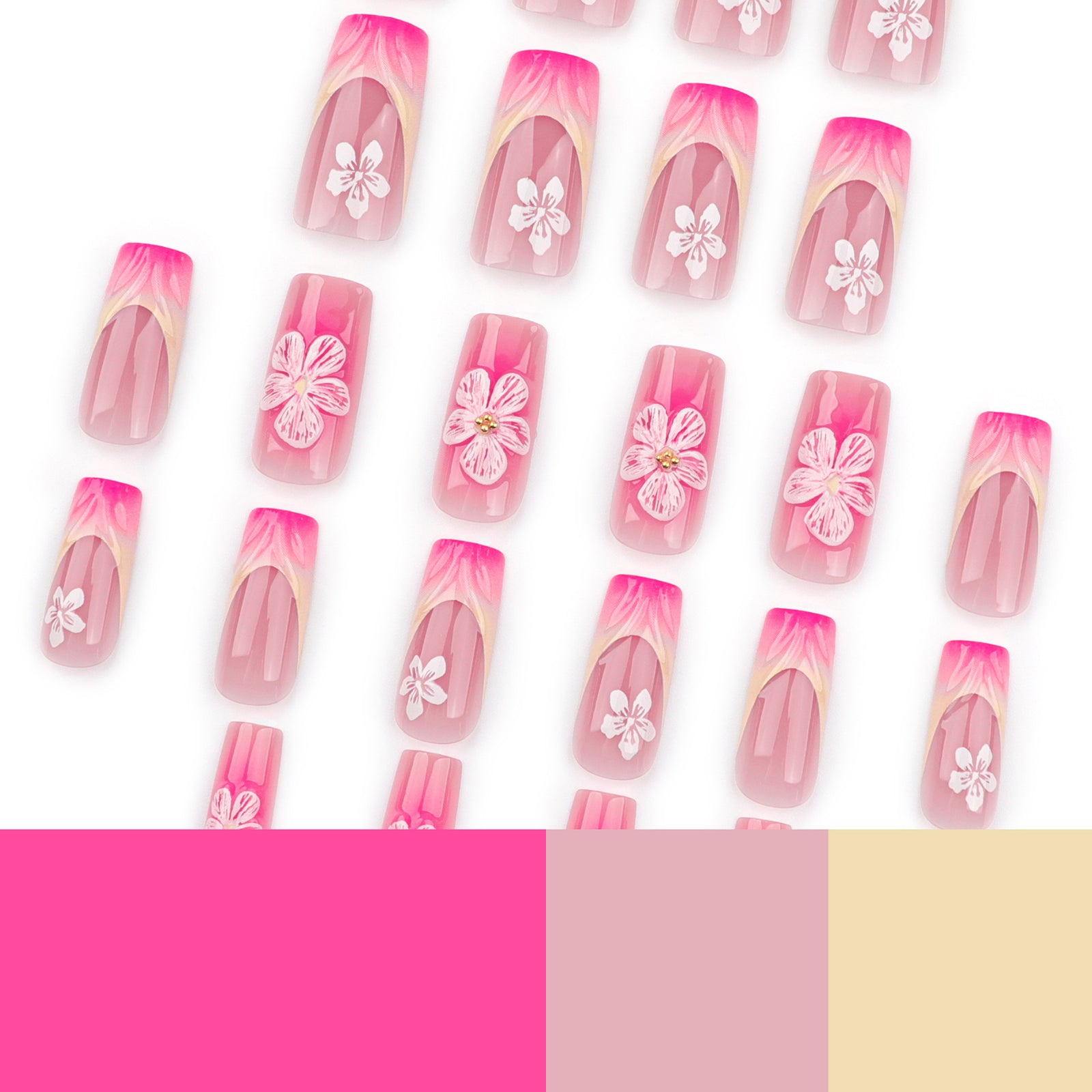 24pcs/Set 3D Floral French Press-On Nails