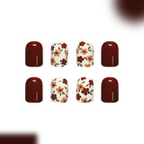 24pcs/Set Deep Brown Dainty Floral Press On Nails