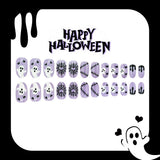 24pcs/Set Purple Heart Spiderweb Cute Ghosts Press On Nails
