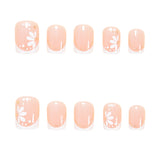 24pcs/Set White French Tip with White Flowers Press On Nails
