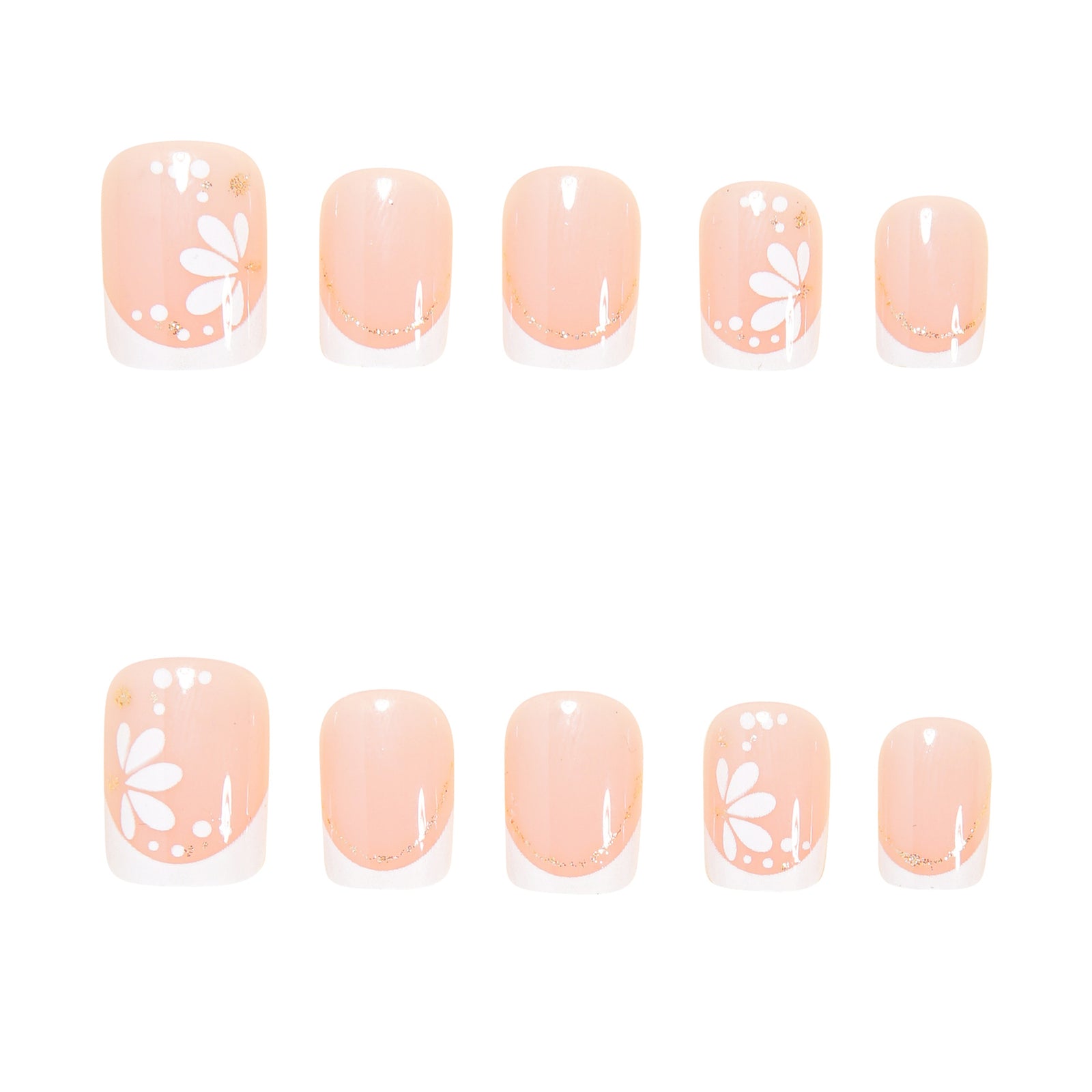 24pcs/Set White French Tip with White Flowers Press On Nails