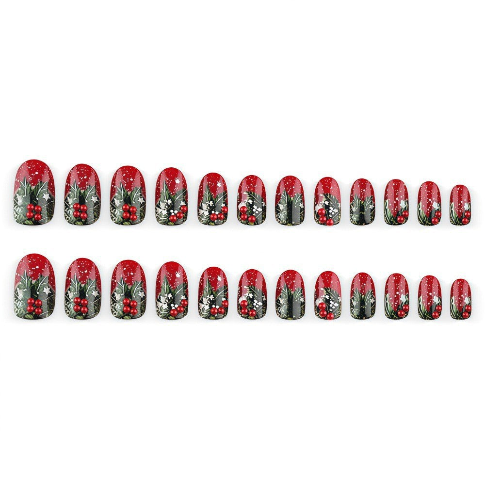 24pcs/Set Red Holly Press On Nails