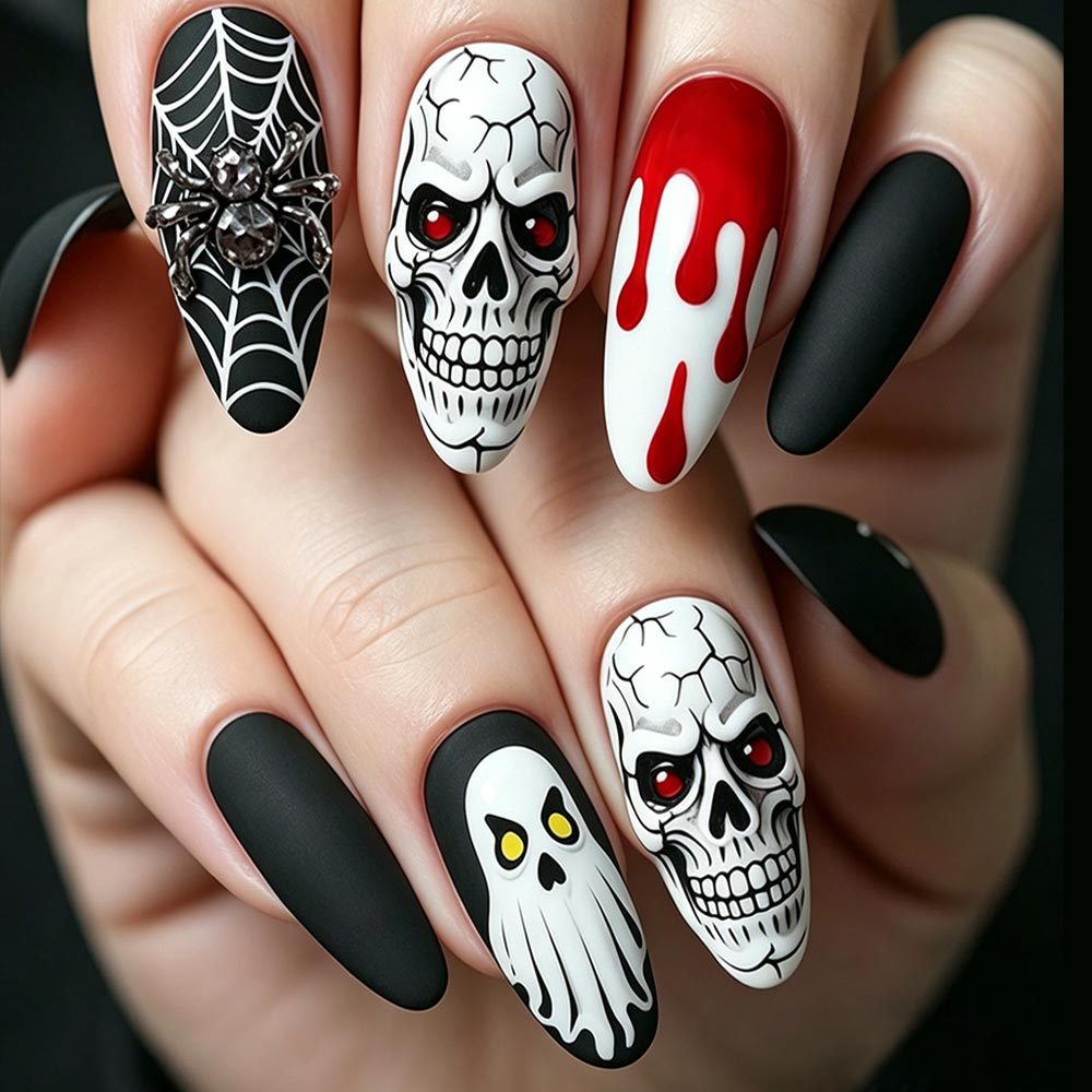 24pcs/Set Bloody Spider Skull Press On Nails