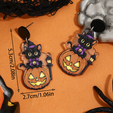 Black Cat Pumpkin Lantern Stud Earrings