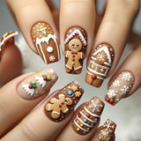 24pcs/Set Gingerbread & Candy Press-On Nails