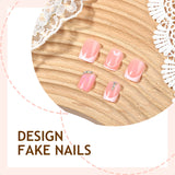 24pcs/Set Pink Line Heart Short Press On Nails