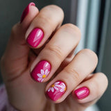 24pcs/Set Fuchsia Daisy Press-On Nails