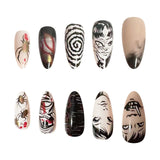 24pcs/Set Black & White Horror Comic Press On Nails