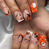 24pcs/Set Orange & Yellow Pumpkin Cute Ghosts Press On Nails