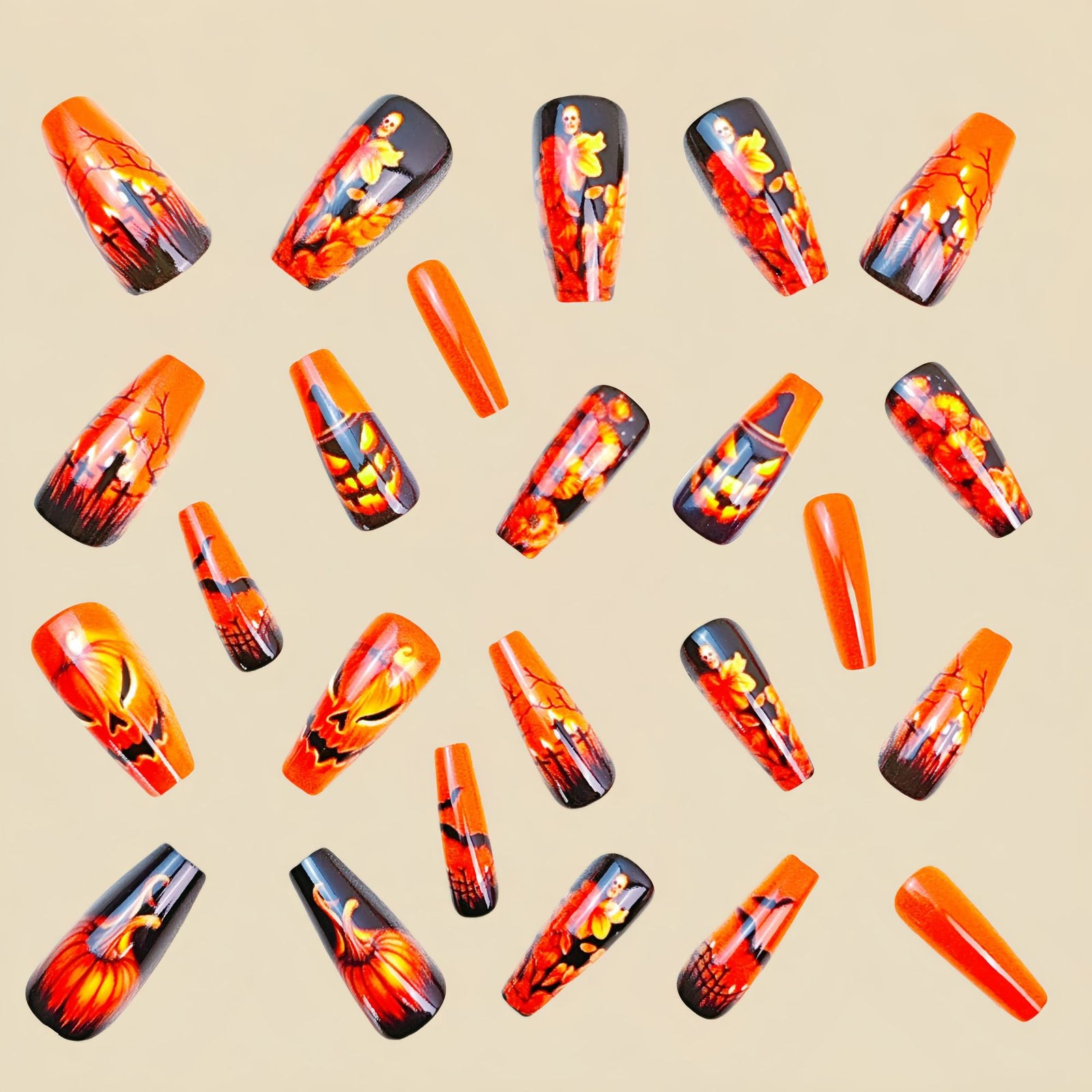 24pcs/Set Spooky Pumpkin & Floral Press-On Nails