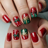 24pcs/Set Red Square Gift Box Press On Nails