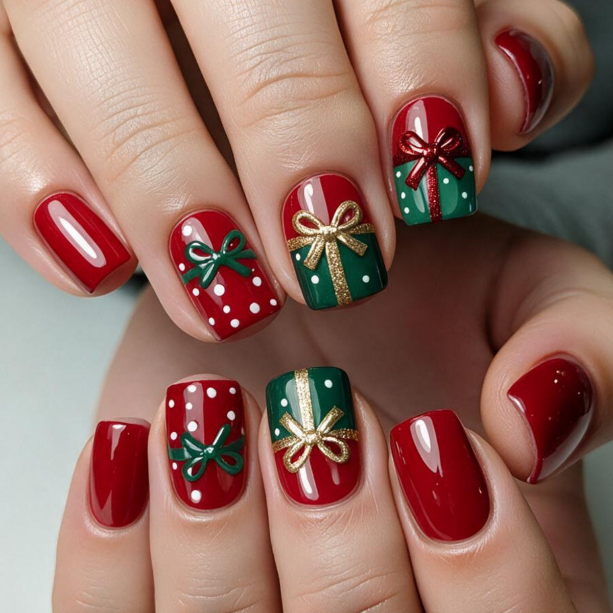 24pcs/Set Red Square Gift Box Press On Nails