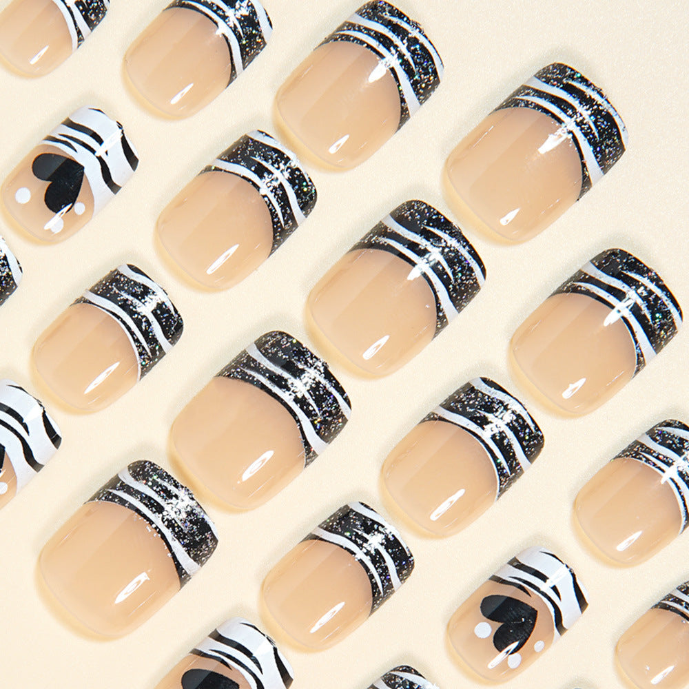 24pcs/Set White Glitter French Tips Press-On Nails
