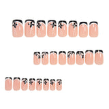 24pcs/Set Black & White French Tips with Black Floral Press-On Nails