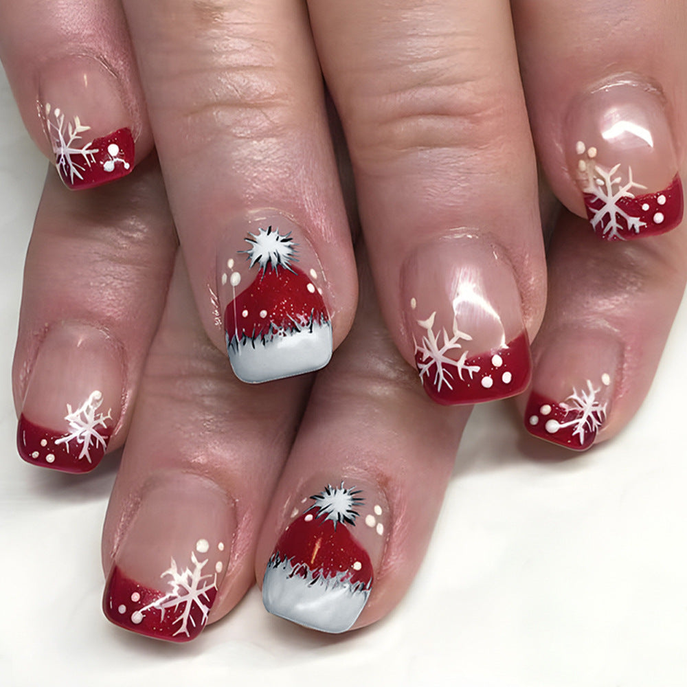 24pcs/Set French Tip Snowflakes & Santa Hats Press-On Nails
