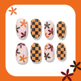 24pcs/Set Checkerboard Floral Press On Nails