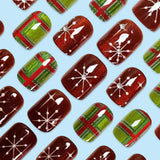 24pcs/Set Vintage Christmas Red & Green Plaid Press On Nails