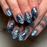 24pcs/Set Hazy Blue Cat Eye Snowflake Press-On Nails