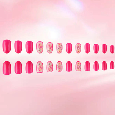 24pcs/Set Pink Embossed Floral Press-On Nails