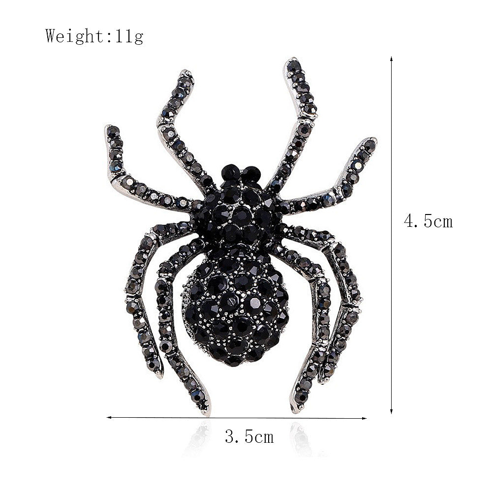 Black Rhinestone Spider Brooch