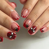 24pcs/Set Red Spider Web French Press On Nails