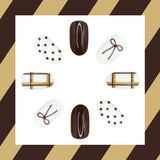 24pcs/Set Brown Bow Polka Dot Striped Press On Nails