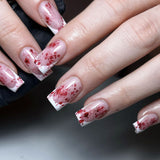 24pcs/Set White French Tip with Red Blood Splatter Press On Nails