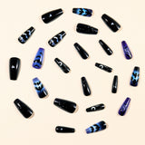 24pcs/Set Black & Purple Ombre Bat Crescent Moon Press On Nails