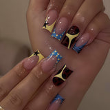 24pcs/Set Black & Yellow Striped French Press-On Nails